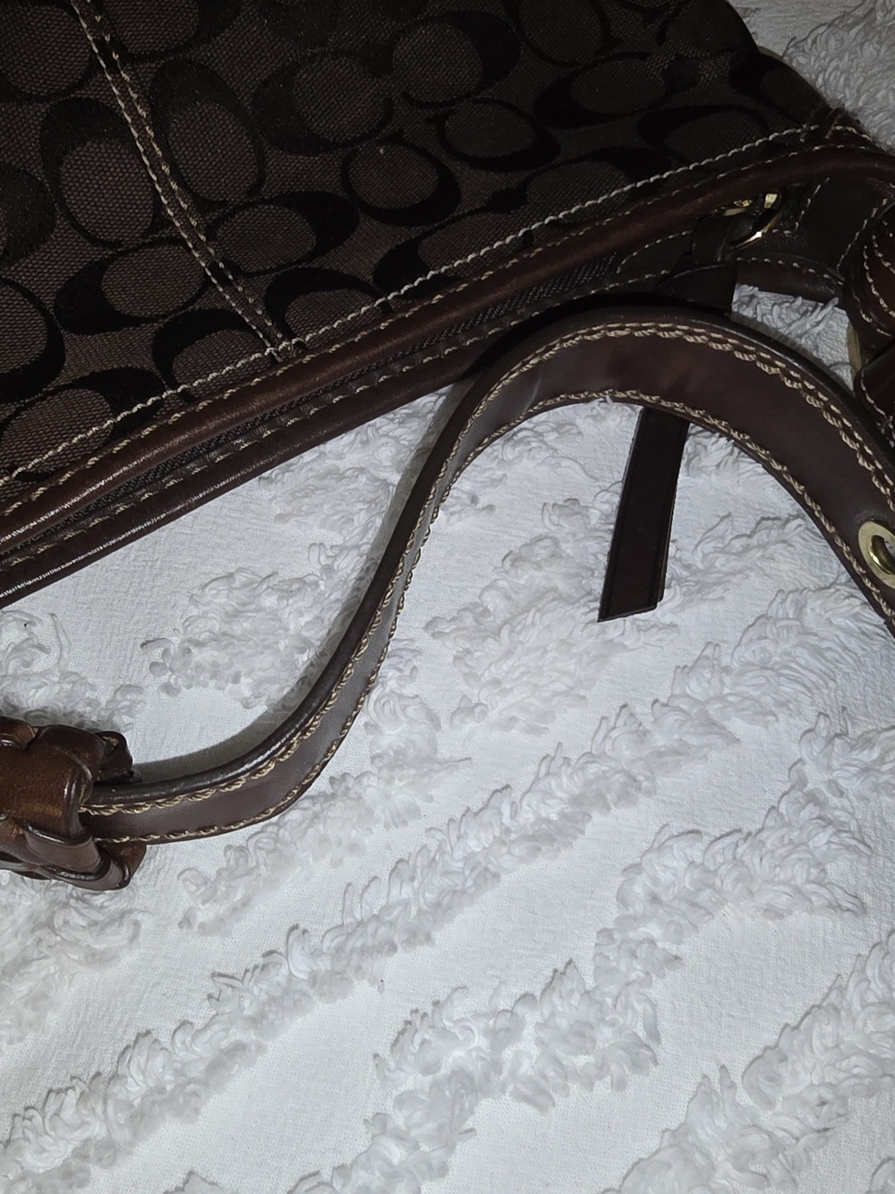 Coach Dark Brown Signature Canvas Shoulder Bag with Leather Trim - Picture 4 of 6